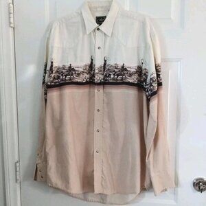 Vintage Roper Western Cowboy Horse Pearl Snap Long Sleeve Shirt Cotton Men's Lg